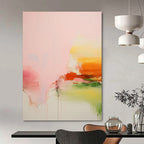 “Pink, Orange, and Green Abstract” - Colorful Drip Painting On Canvas PT0991