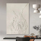 “White Textured Vase Abstract” - Sculptural Plaster Painting On Canvas PT0990