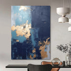 “Blue - Gold Fusion” - Textured Abstract with Metallic Accents Painting On Canvas DS130