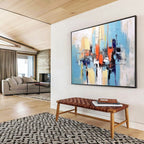 “Blue - Orange Abstract Harbor” - Coastal Hues “Marina Melody” Painting On Canvas PT1646