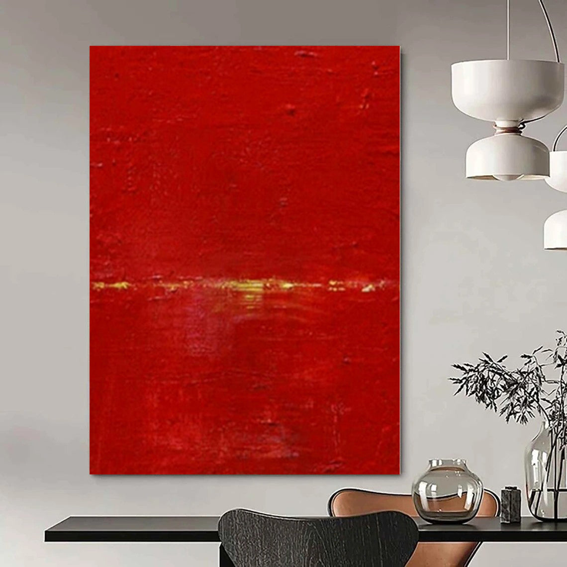 Bold Red with Subtle Gold "Vibrant Minimalism" Abstract Painting On Canvas PS1089