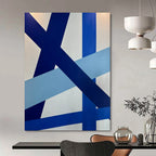 Blue and White Geometric, "Dynamic Crossroads" – Geometric Abstract Painting On Canvas PS0995