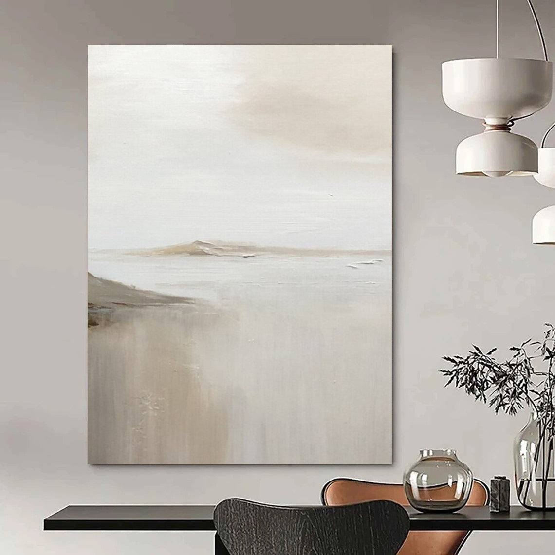 “Soft Neutral Abstract Horizon” - Minimalist Landscape Painting On Canvas DS359
