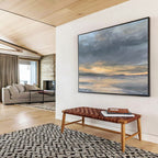 “Dramatic Coastal Sunset in Grays and Oranges” - Impressionistic Seaside Painting On Canvas PT023