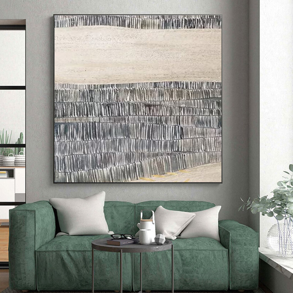 “Gray Textured Waves” - Gray Abstract Minimalist Painting On Canvas PS0729