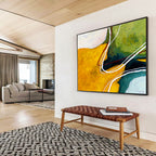 “Yellow, Green And Curved Lines Abstract” - Abstract Painting On Canvas DKS551