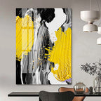 “Yellow, Black, and White Abstract” - Bold, Color - Blocked Painting On Canvas PT1526