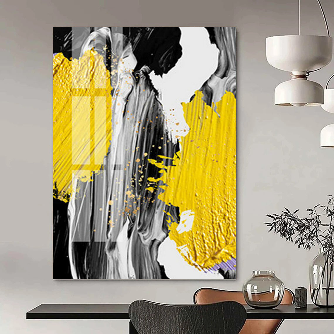 “Yellow, Black, and White Abstract” - Bold, Color - Blocked Painting On Canvas PT1526