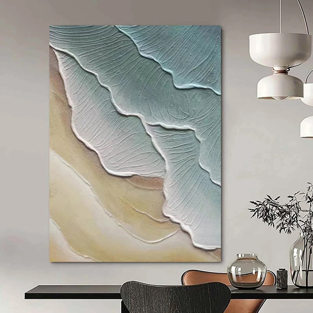 “Textured Leaf - like Shapes in Green and Beige” - Nature - Inspired Textured Painting On Canvas DS342