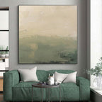 “Soft Green - Beige Gradient” - Beige, Green Abstract Landscape Painting On Canvas PS0657