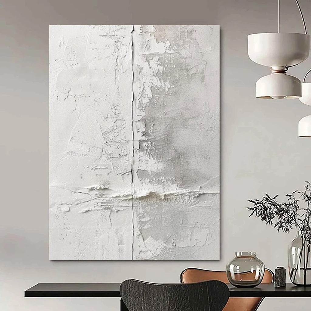 White and Gray Textured, "Cracked Serenity" – Textured Abstract Painting On Canvas PS1016