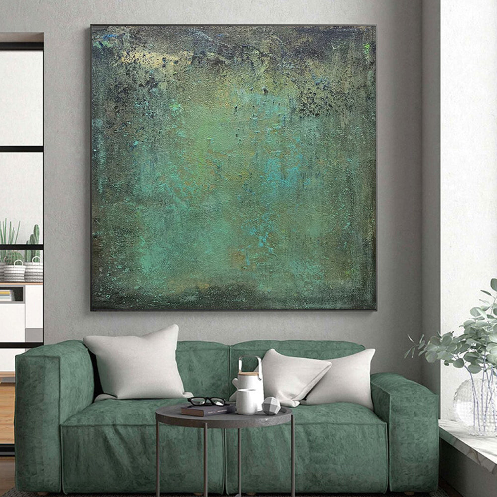 “Teal - Green Textured Patina Repeat” - Teal, Green, Brown Abstract Textured Painting On Canvas PS0642
