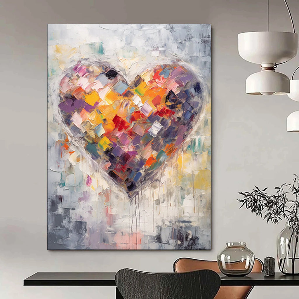“Colorful Patchwork Heart” - Abstract Symbolism Painting On Canvas PT1840