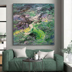 “Green - Purple Abstract Energetic Strokes” - Vivid Abstract Painting On Canvas PS0353