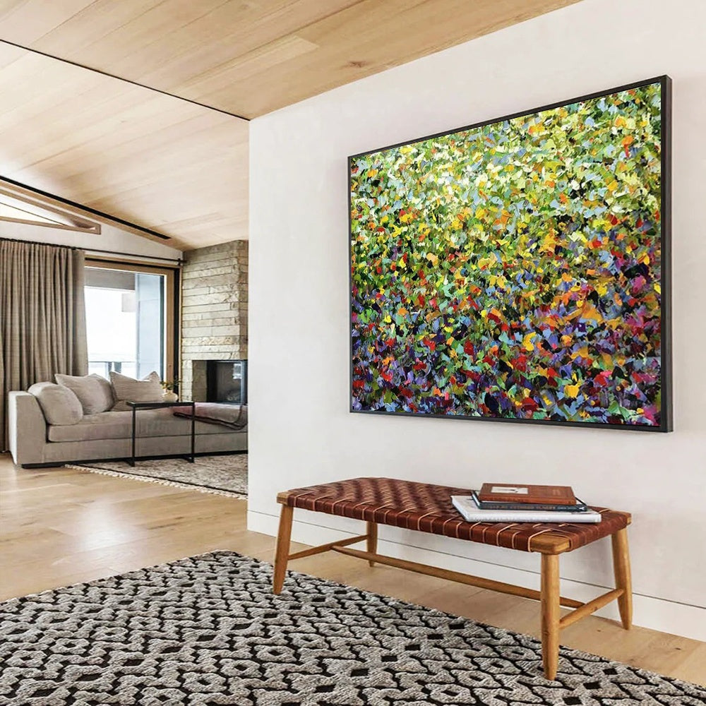 “Vibrant Green Field of Colorful Dots” Pointillist Abstract Painting On Canvas PT1797