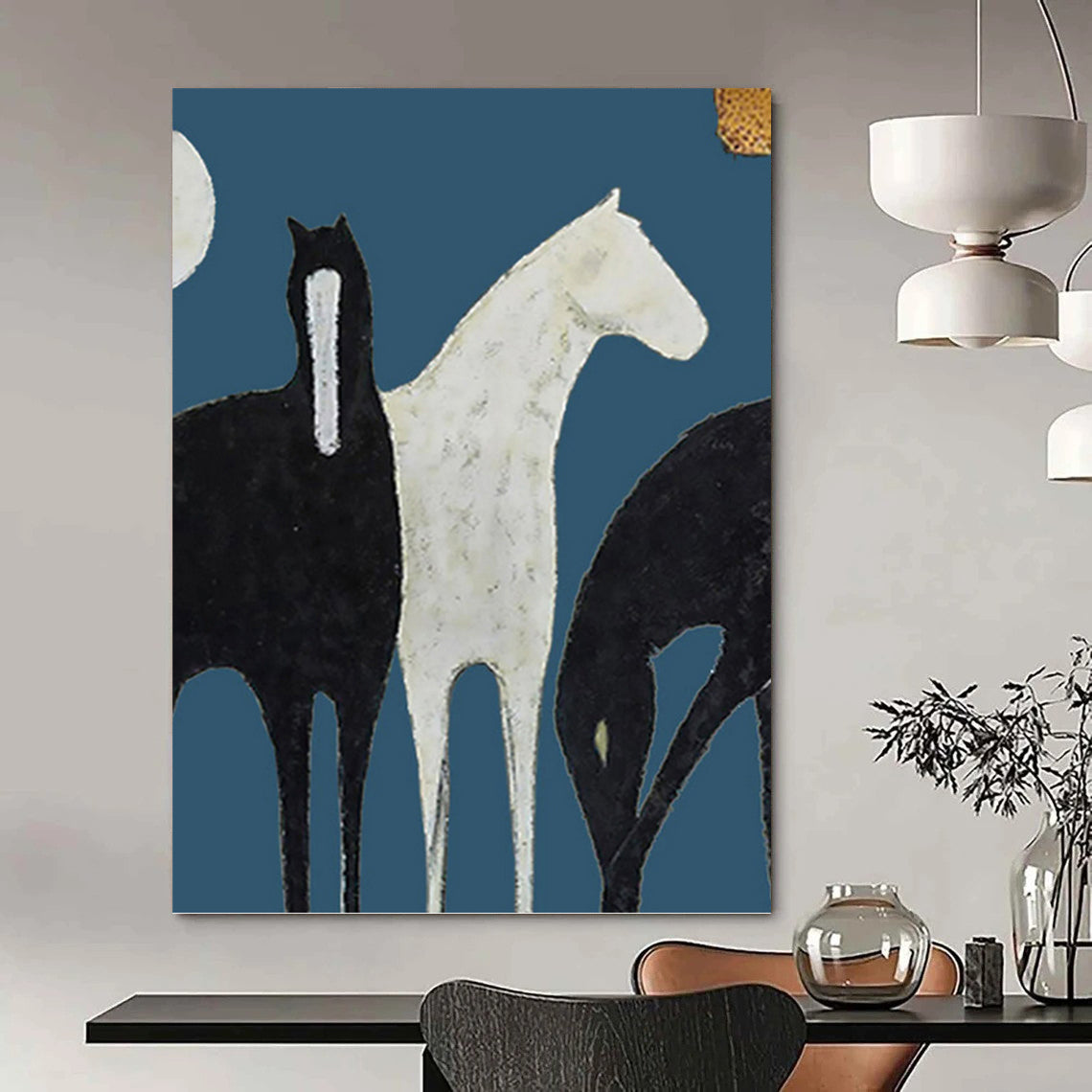 “Stylized Black & White Horses” - Minimalist - Inspired Animal Painting On Canvas PT1440