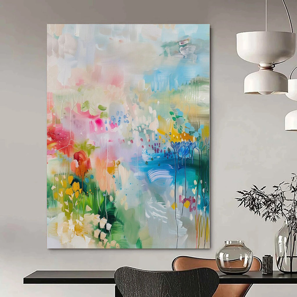 Bright Colors with Floral Suggestions "Bloom Burst" Abstract Painting On Canvas PS1180
