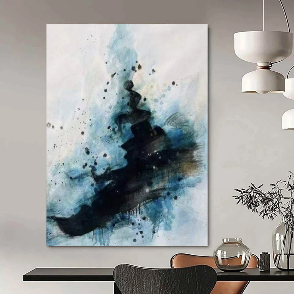 “Black - Blue Splashes” - Abstract Expressionist Painting On Canvas PT2306