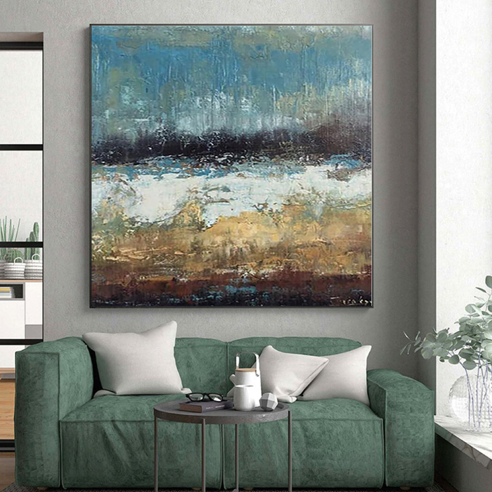 “Blue & Brown Landscape Abstract” - Abstract Landscape Painting On Canvas PS0420