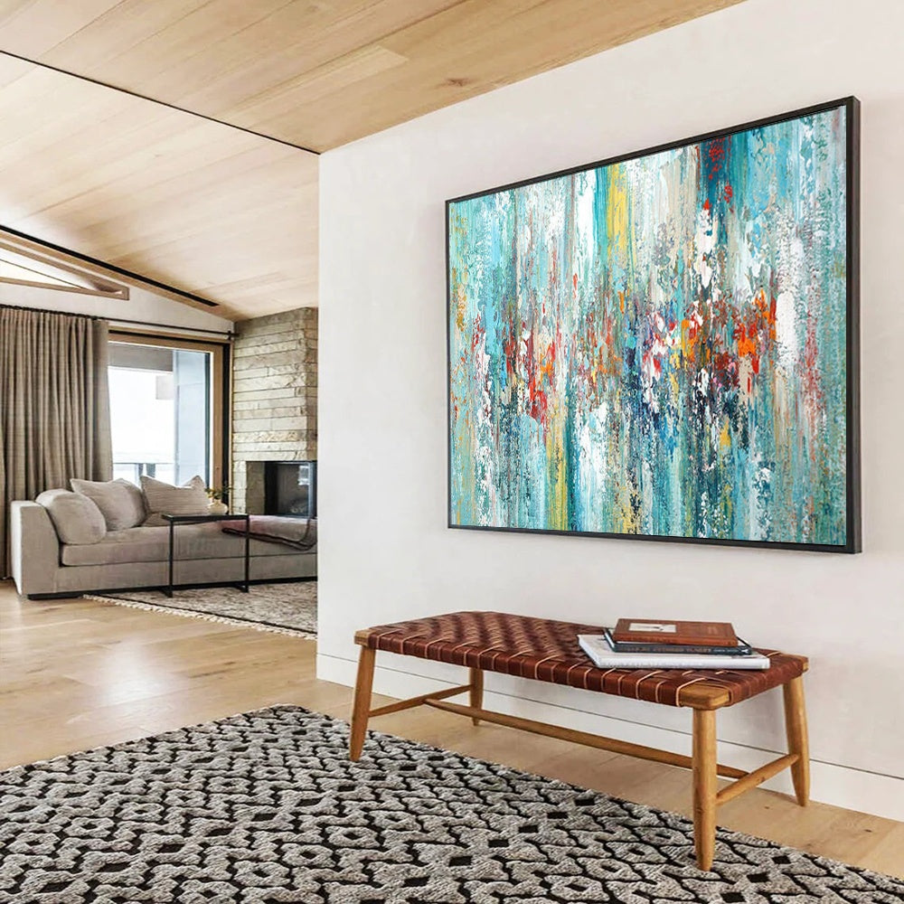 “Vibrant Blue - Green Abstract Blend” - Dynamic Strokes Painting On Canvas PT1515