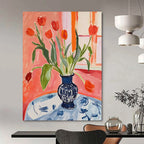 “Vibrant Tulip Bouquet” - Post - Impressionist Still - Life Painting On Canvas PT2229