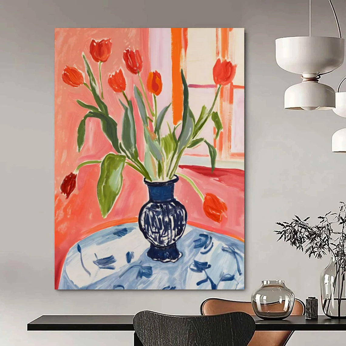 “Vibrant Tulip Bouquet” - Post - Impressionist Still - Life Painting On Canvas PT2229