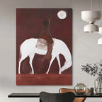 “Rider on White Horse in Red” - Minimalist - Inspired Figurative Painting On Canvas PT1425