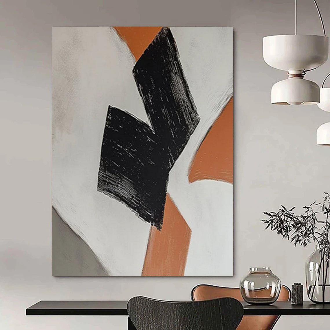 Orange - Black Geometric Forms Painting On Canvas DS111