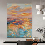 “Rainbow - Hued Impasto Ocean Sunset” - Impasto Landscape Painting On Canvas PT1898