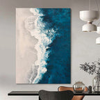 Blue, White with Aerial View "Coastal Waves" Abstract Painting On Canvas PS1400