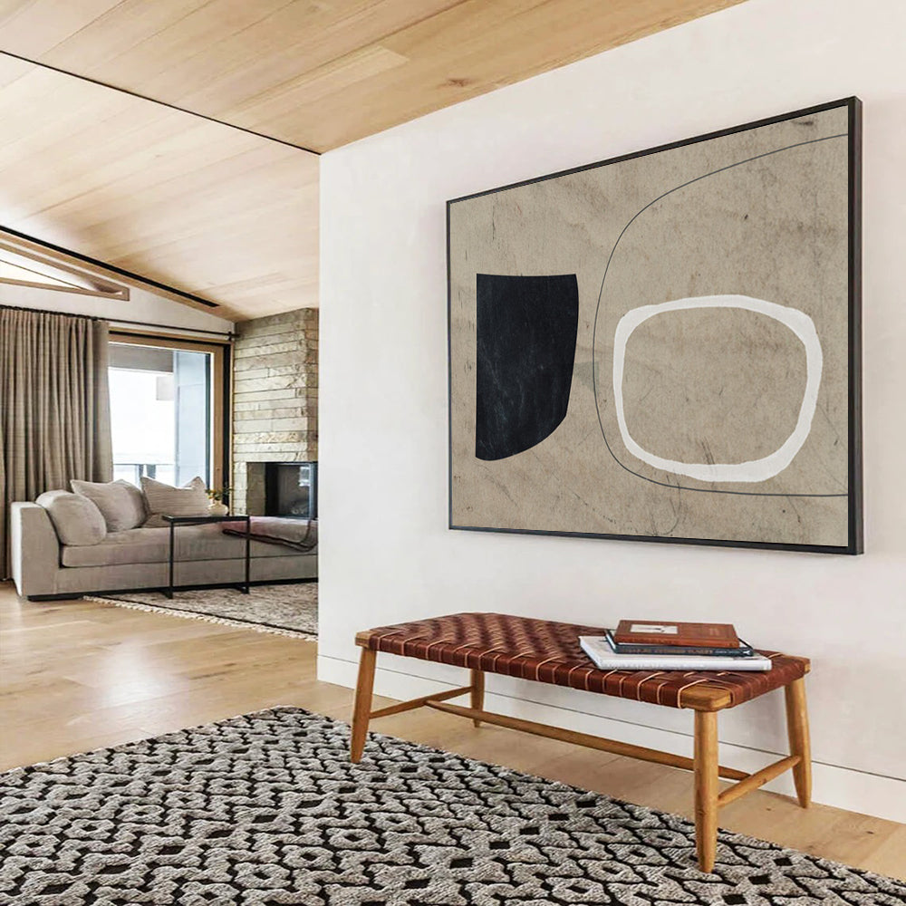 “Minimalist Black, White, and Beige Shapes” - Geometric Minimalist Painting On Canvas PT113
