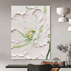 “White - Green Floral Relief” - Realist - Inspired Floral Painting On Canvas PT1398