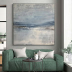 Blue, Gray & White Abstract Landscape "Misty Coast" Painting On Canvas PS0860