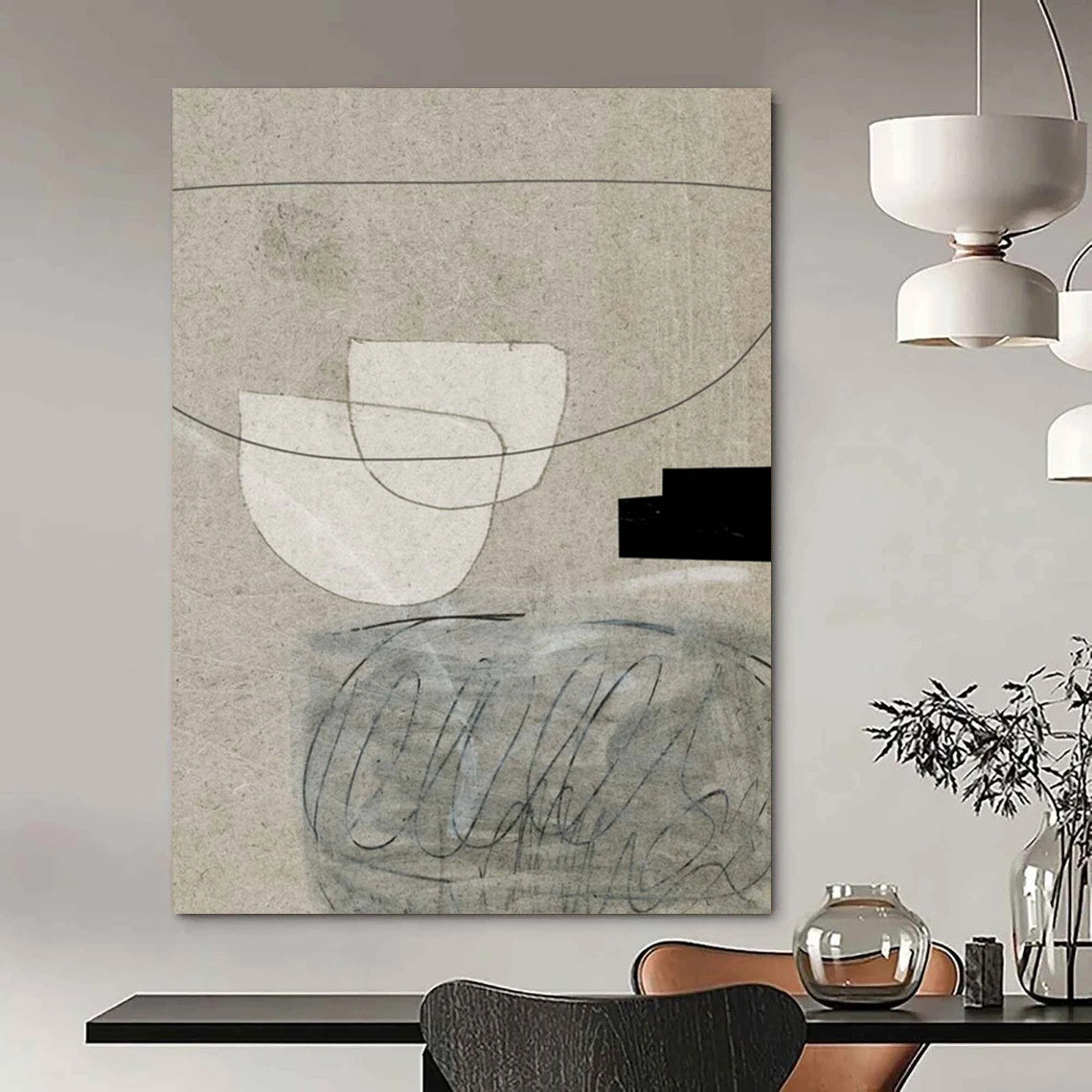 “Neutral Collage - Style Abstract” - Mixed Media on Beige Painting On Canvas DS238