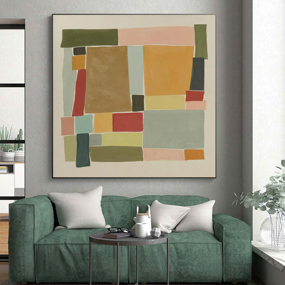 “Colorful Abstract Geometric Collage” - Cheerful Abstract Painting On Canvas PS0333