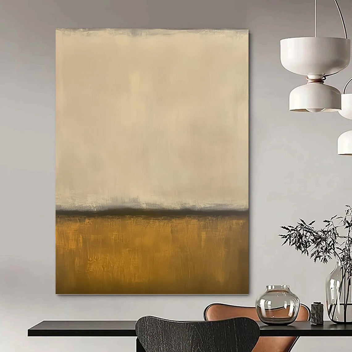 “Beige - Grey - Gold Abstract Divide” - Color - Field Painting On Canvas PT1238