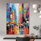 “Colorful Impasto City Street Scene” - Impasto Cityscape Painting On Canvas PT1911
