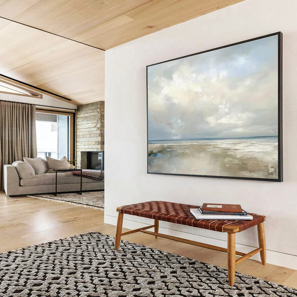 Pastel Cloudy Seaside Reprise - Dreamy Seascape Painting On Canvas DKS326