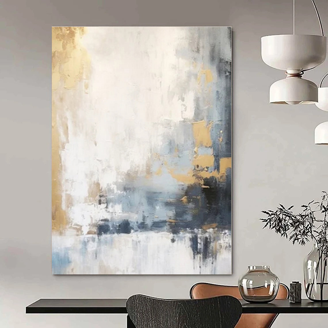 Gray, White, Gold, Blue with Abstract Blends "Blended Beauty" Abstract Painting On Canvas PS1339