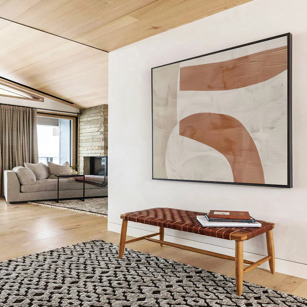 Beige and Brown Curved Forms Modern Abstract Painting On Canvas DKS148