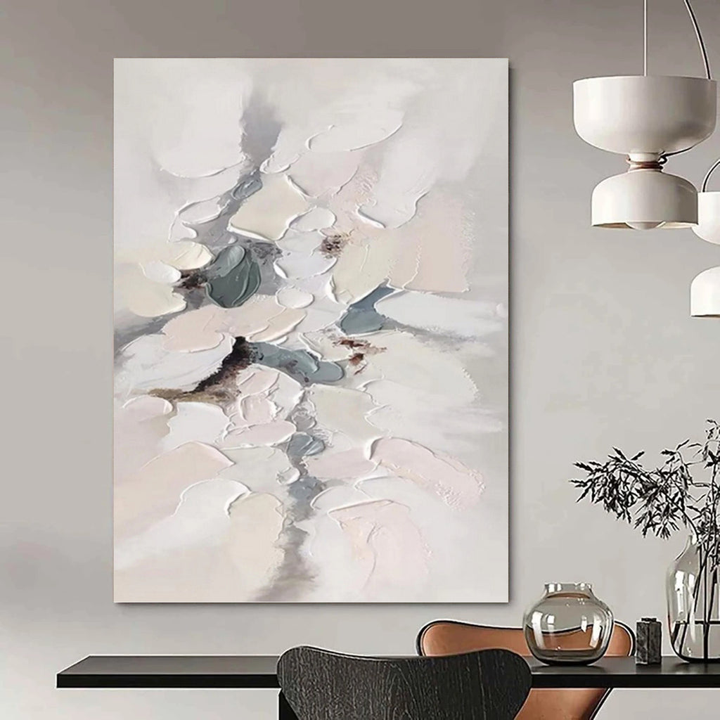“White - Grey Abstract Blossoms” - Impasto Abstract Painting On Canvas PT1174