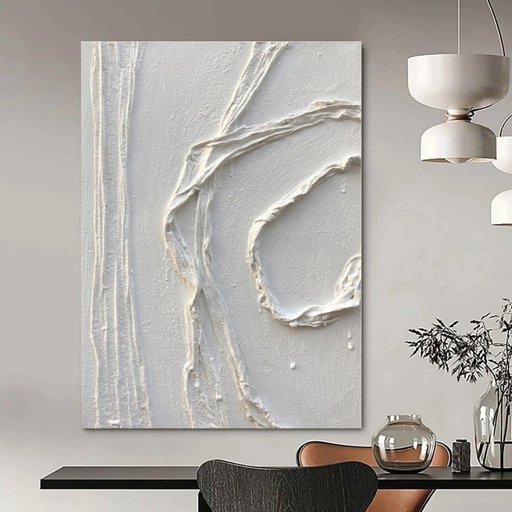White with Curved Textures "White Swirls" Abstract Painting On Canvas PS1348