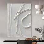 White with Curved Textures "White Swirls" Abstract Painting On Canvas PS1348