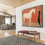 “Woman And Horse Silhouette” - Red, White & Black Figurative, Minimalist Painting On Canvas DKS730