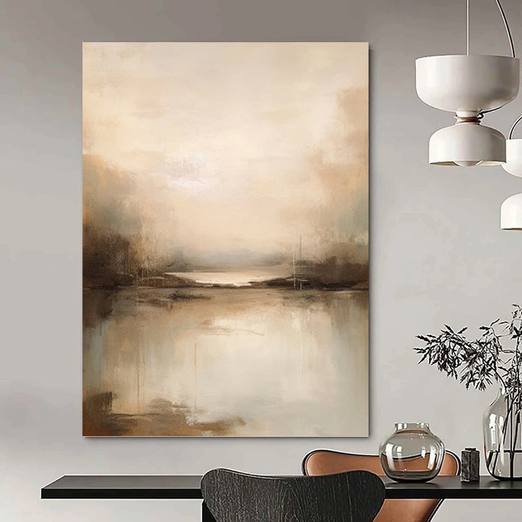“Neutral - Toned Lake Abstract” - Impressionist Abstract Painting On Canvas PT1253