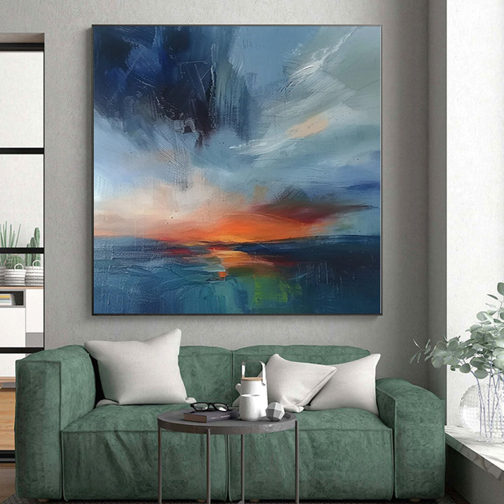 “Blue - Orange Abstract Sunset” - Landscape Abstract Painting On Canvas PS0087