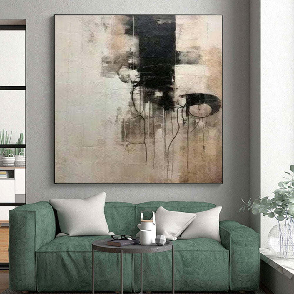 “Dramatic Black - and - White Abstract with Dripping Lines” - Bold Abstract Painting On Canvas PS0251