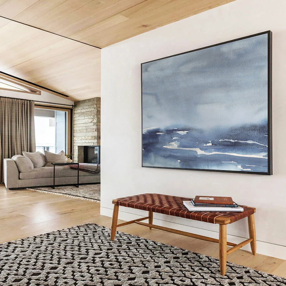 “Muted Blue Watercolor Seascape” Watercolor Painting On Canvas DKS168