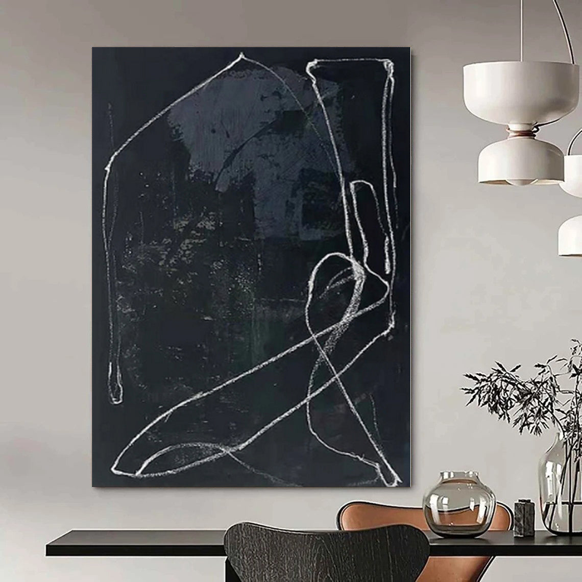 “Black - White Line Abstract” - Raw Abstract Painting On Canvas PS0161