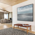 “Monochrome Sea Horizon” - Gray & Blue Abstract, Minimalist Oil Painting On Canvas DKS749